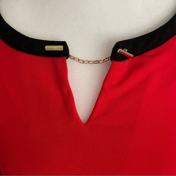 Calvin Klein Burnt Orange Notched Collar 3/4 Bell Sleeves Gold Hardware Top Sz L - Picture 4 of 7